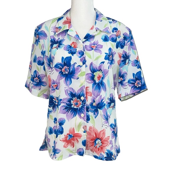 Allison Daley Petite Women’s Short Sleeve Floral Button Up Blouse Size 8P - Picture 1 of 8